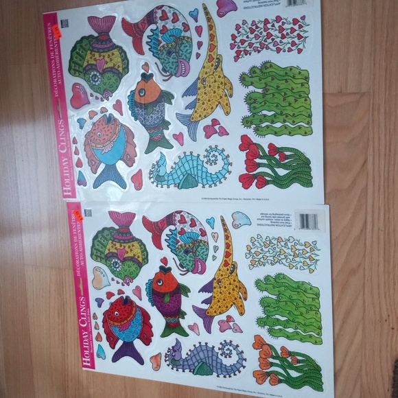 Holiday Clings fish and hearts window clings decoration vintage - Picture 1 of 4